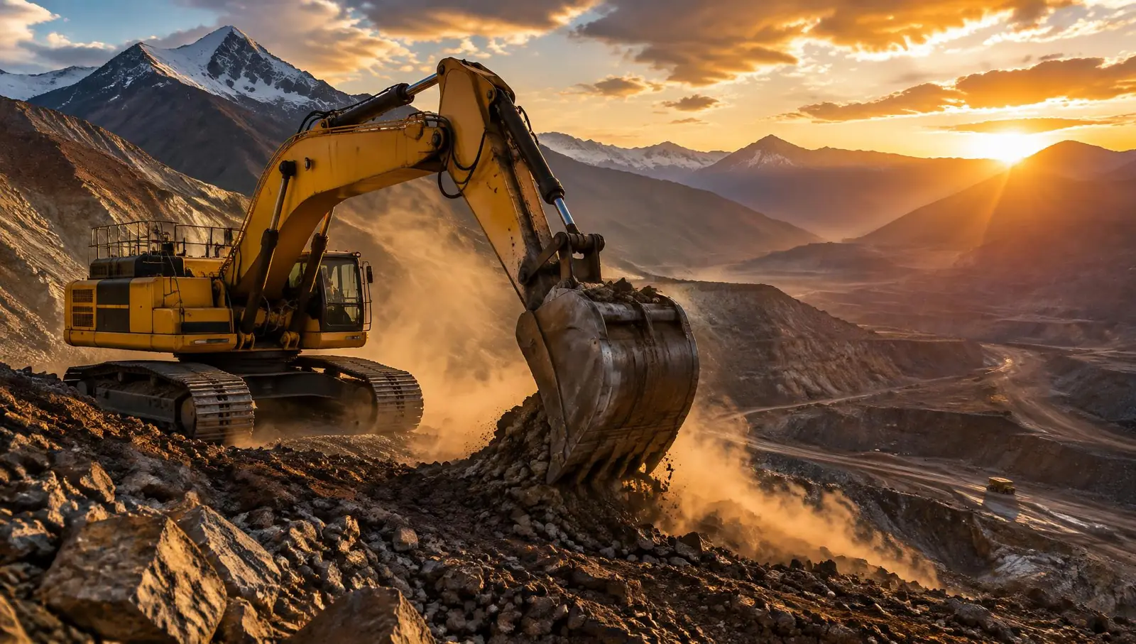 Excavadora trabajando en una mina a cielo abierto
